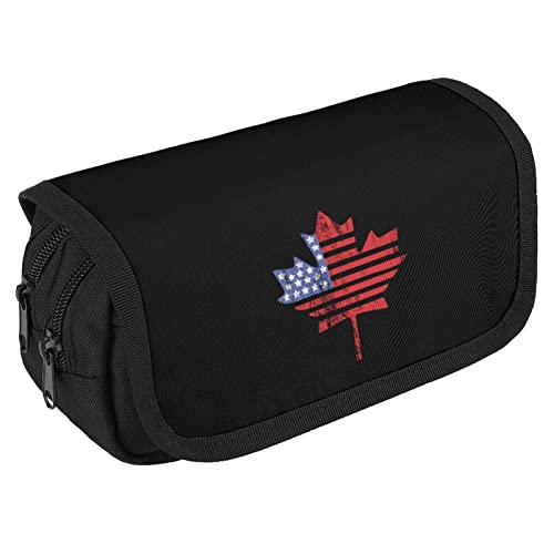 USA Canada Maple Flag Pencil Case with Two Large Compartments Pocket Big Capacity Storage Pouch Pencil Bag for School Teen Adult