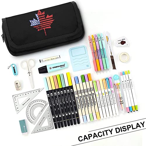 USA Canada Maple Flag Pencil Case with Two Large Compartments Pocket Big Capacity Storage Pouch Pencil Bag for School Teen Adult