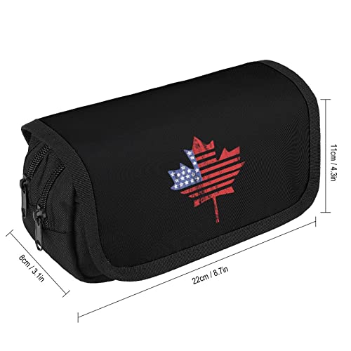 USA Canada Maple Flag Pencil Case with Two Large Compartments Pocket Big Capacity Storage Pouch Pencil Bag for School Teen Adult