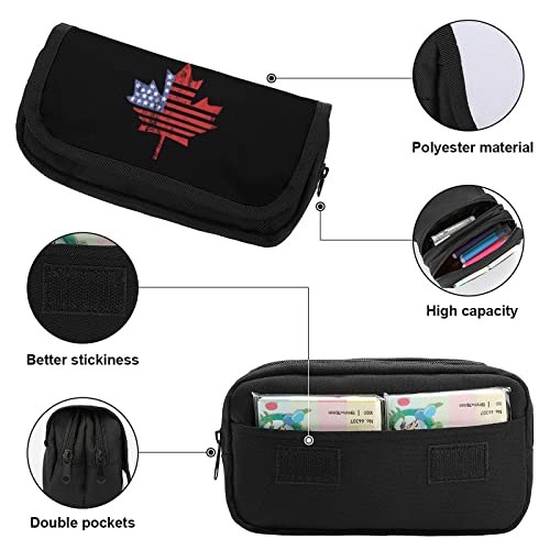 USA Canada Maple Flag Pencil Case with Two Large Compartments Pocket Big Capacity Storage Pouch Pencil Bag for School Teen Adult