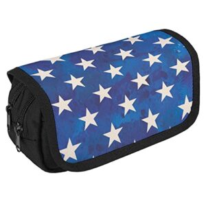 Watercolor US Stars Flag Pencil Case with Two Large Compartments Pocket Big Capacity Storage Pouch Pencil Bag for School Teen Adult