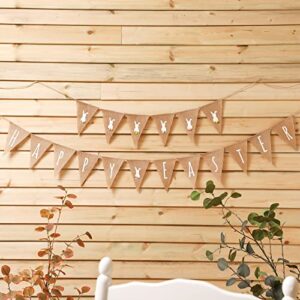 2 Pcs Happy Easter Garland Burlap Banners, Rustic Burlap Bunny Garland for Spring Easter Decorations Farmhouse Fireplace Home Office School Outdoor Party Hanging Decor