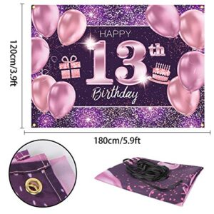 PAKBOOM Happy 13th Birthday Banner Backdrop - 13 Birthday Party Decorations Supplies for Girl - Pink Purple Gold 4 x 6ft