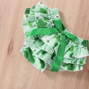 Infant Baby Girl Letters Print Romper Bodysuit High Waist Clover Tutu Shorts Bottoms St. Patrick's Day Clothes (Green,3-6 Months)