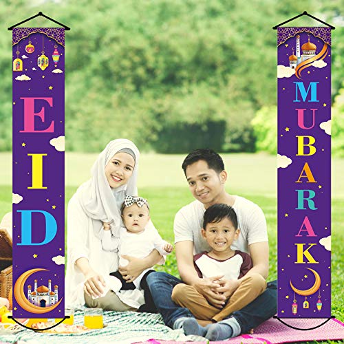 Eid Mubarak Decorations Eid Porch Sign Ramadan Mubarak Banner Backdrop for Eid Party Supplies
