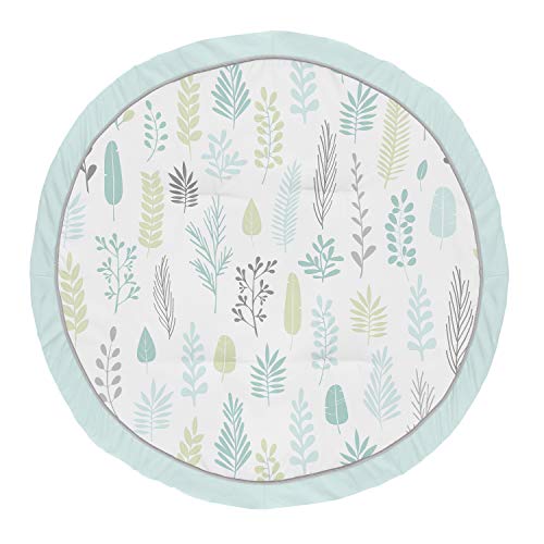 Sweet Jojo Designs Blue Leaf Boy or Girl Baby Playmat Tummy Time Infant Play Mat - Turquoise, Grey and Green Tropical Botanical Rainforest Jungle Sloth