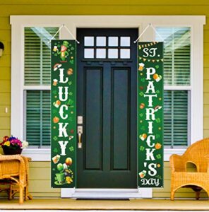 ttyy st patric’s day porch sign lucky st patrick’s day door banner green shamrocks indoor outdoor hanging decorations party favors