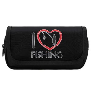 I Love Fishing Pencil Case with Two Large Compartments Pocket Big Capacity Storage Pouch Pencil Bag for School Teen Adult