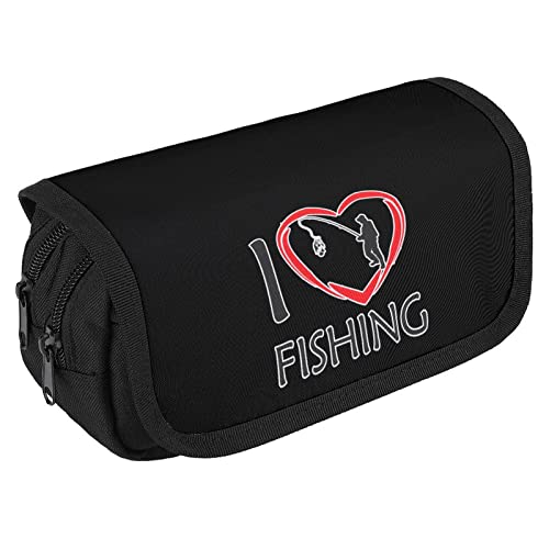 I Love Fishing Pencil Case with Two Large Compartments Pocket Big Capacity Storage Pouch Pencil Bag for School Teen Adult