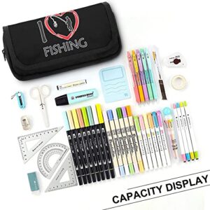 I Love Fishing Pencil Case with Two Large Compartments Pocket Big Capacity Storage Pouch Pencil Bag for School Teen Adult