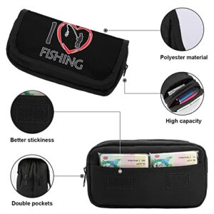 I Love Fishing Pencil Case with Two Large Compartments Pocket Big Capacity Storage Pouch Pencil Bag for School Teen Adult