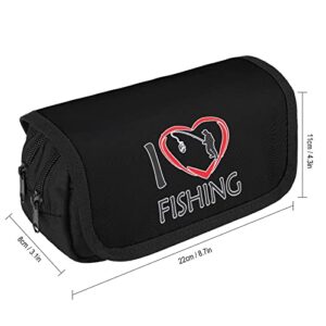 I Love Fishing Pencil Case with Two Large Compartments Pocket Big Capacity Storage Pouch Pencil Bag for School Teen Adult