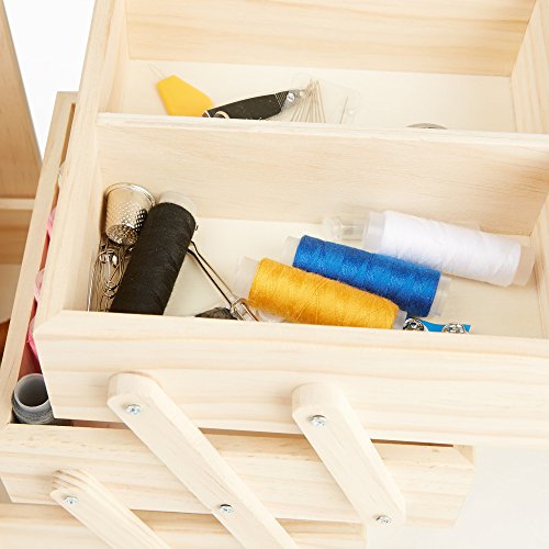 Mind Reader Sewing Box Organizer, Needles, Thread, Scissors, Wood, Brown