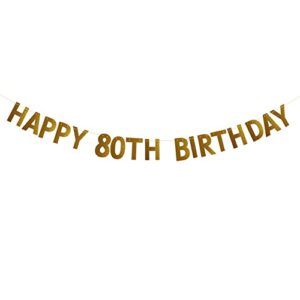 happy 80th birthday banner for 80th birthday party decorations pre-strung no assembly required gold glitter paper garlands banner letters gold betteryanzi