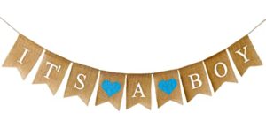 shimmer anna shine it’s a boy burlap banner for baby shower decorations and gender reveal party (blue)