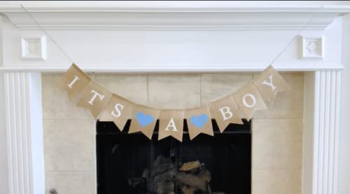 Shimmer Anna Shine It's a Boy Burlap Banner for Baby Shower Decorations and Gender Reveal Party (Blue)