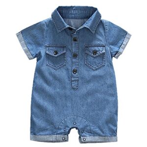 Ding-dong Baby Boy Girl Summer Jeans Denim Short Sleeve Romper(18-24M)