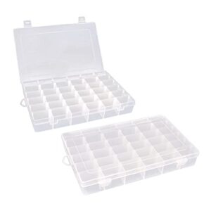unaikoo (2 pack) plastic organizer box 36 grids, clear plastic organizer box storage with adjustable dividers, craft storage container,bead box,fishing tackles box,jewelry box,diy art craft accessory