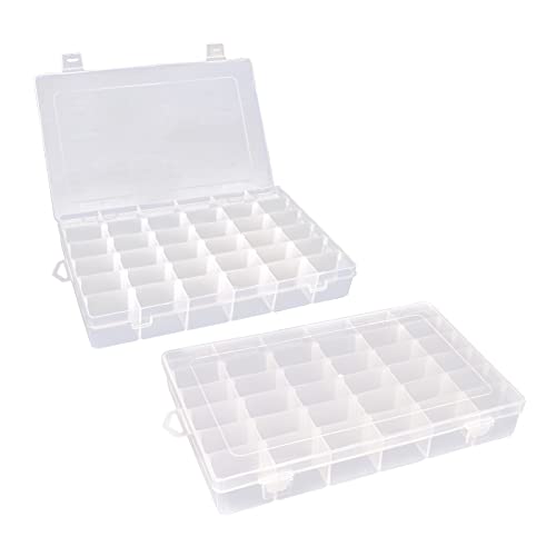 Unaikoo (2 Pack) Plastic Organizer Box 36 Grids, Clear Plastic Organizer Box Storage with Adjustable Dividers, Craft Storage Container,Bead Box,Fishing Tackles Box,Jewelry Box,DIY Art Craft Accessory