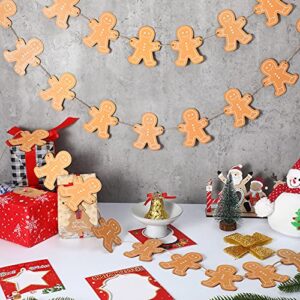 4 Pieces Gingerbread Man Christmas Garland 6.6 Ft Christmas Gingerbread Banner Wooden Gingerbread Men Bunting Banner Cute Wood Christmas Banner Wooden Xmas Wreath Banner for Christmas Tree Decoration