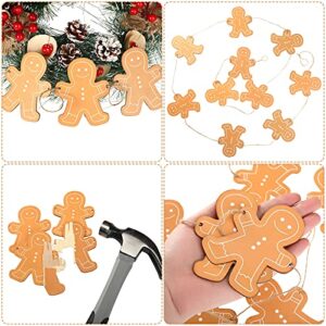 4 Pieces Gingerbread Man Christmas Garland 6.6 Ft Christmas Gingerbread Banner Wooden Gingerbread Men Bunting Banner Cute Wood Christmas Banner Wooden Xmas Wreath Banner for Christmas Tree Decoration