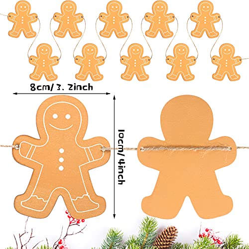 4 Pieces Gingerbread Man Christmas Garland 6.6 Ft Christmas Gingerbread Banner Wooden Gingerbread Men Bunting Banner Cute Wood Christmas Banner Wooden Xmas Wreath Banner for Christmas Tree Decoration