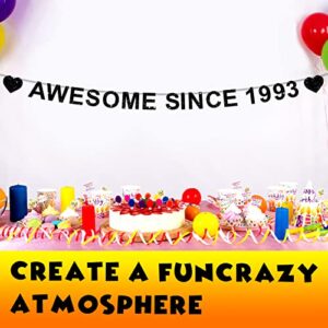 Awesome Since 1993 Banner Happy 29th Birthday Decorations Black Glittery Heart Theme Decor for Men Women 29 Twenty Nine Years Old Birthday Party Supplies Backdrop Pre-strung