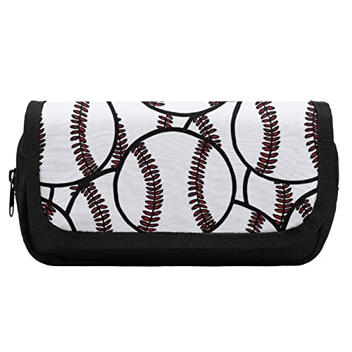 Softball Pattern Pencil Case with Two Large Compartments Pocket Big Capacity Storage Pouch Pencil Bag for School Teen Adult