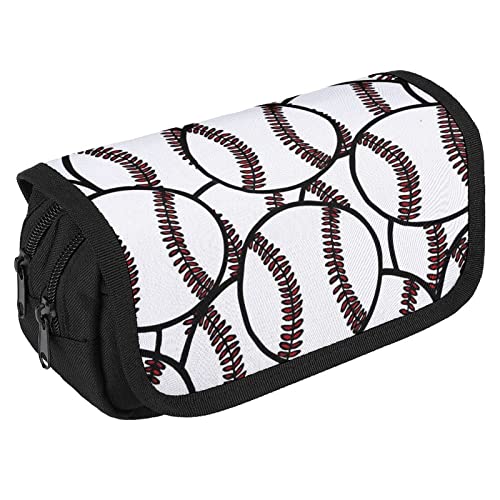 Softball Pattern Pencil Case with Two Large Compartments Pocket Big Capacity Storage Pouch Pencil Bag for School Teen Adult