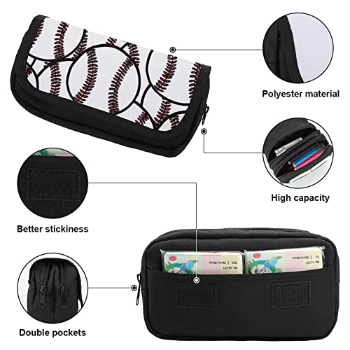 Softball Pattern Pencil Case with Two Large Compartments Pocket Big Capacity Storage Pouch Pencil Bag for School Teen Adult