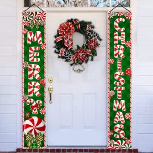 peppermint christmas decorations, 71″ x 12″ peppermint merry christmas porch banner, peppermint candy decorations welcome porch sign, peppermint decorations for outdoor indoor christmas holiday