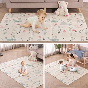 LAITIMIA Baby Play Mat Non Toxic Extra Large Crawling Mat Thick Foam Activity Mat for Babies Anti-Slip Skip Hop Mat for Kids Toddlers Waterproof Tummy Time Mat Portable Playmat for Outdoor Travel Fox