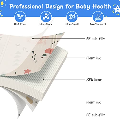 LAITIMIA Baby Play Mat Non Toxic Extra Large Crawling Mat Thick Foam Activity Mat for Babies Anti-Slip Skip Hop Mat for Kids Toddlers Waterproof Tummy Time Mat Portable Playmat for Outdoor Travel Fox