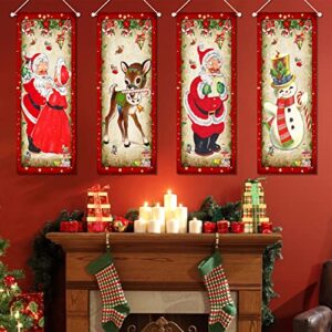 Large set of 4 Vintage Christmas Decorations Santa Claus Stretching Portraits Outdoor Vinyl Christmas Decoration, Vintage Christmas Backdrop Poster for New Year Indoor Outside Front Garage Door