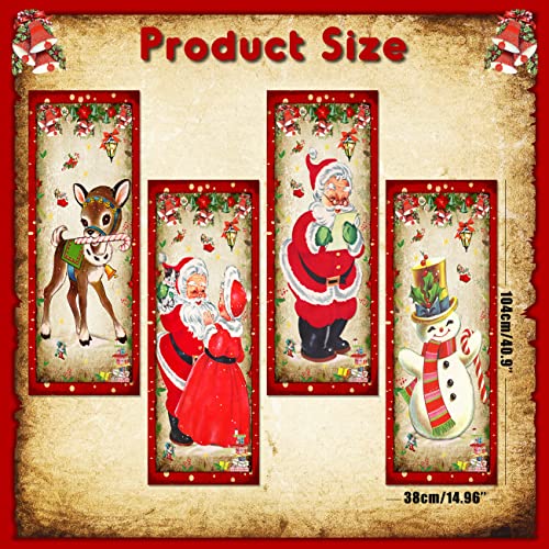 Large set of 4 Vintage Christmas Decorations Santa Claus Stretching Portraits Outdoor Vinyl Christmas Decoration, Vintage Christmas Backdrop Poster for New Year Indoor Outside Front Garage Door