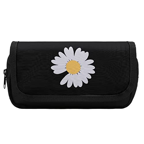 Daisies Flower Pencil Case with Two Large Compartments Pocket Big Capacity Storage Pouch Pencil Bag for School Teen Adult