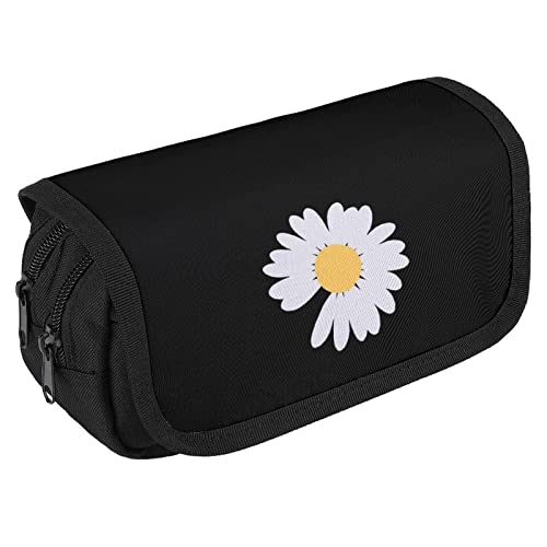 Daisies Flower Pencil Case with Two Large Compartments Pocket Big Capacity Storage Pouch Pencil Bag for School Teen Adult