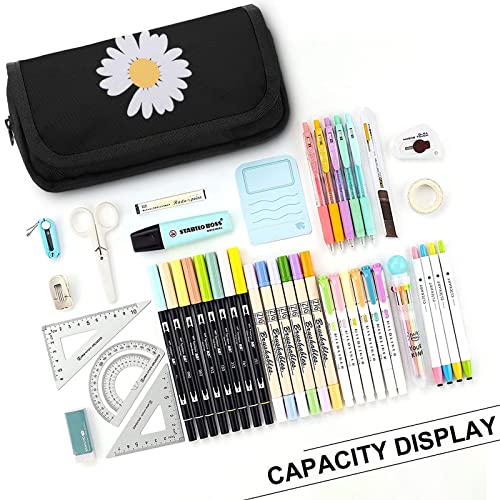 Daisies Flower Pencil Case with Two Large Compartments Pocket Big Capacity Storage Pouch Pencil Bag for School Teen Adult