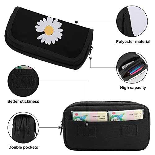 Daisies Flower Pencil Case with Two Large Compartments Pocket Big Capacity Storage Pouch Pencil Bag for School Teen Adult