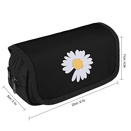 Daisies Flower Pencil Case with Two Large Compartments Pocket Big Capacity Storage Pouch Pencil Bag for School Teen Adult