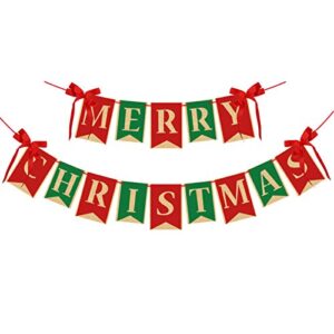 zkc merry christmas burlap banner home garden-xmas bunting decoration indoor outdoor fireplace wall tree (mix)