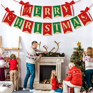 ZKC Merry Christmas Burlap Banner Home Garden-Xmas Bunting Decoration Indoor Outdoor Fireplace Wall Tree (Mix)