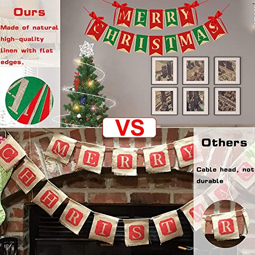 ZKC Merry Christmas Burlap Banner Home Garden-Xmas Bunting Decoration Indoor Outdoor Fireplace Wall Tree (Mix)