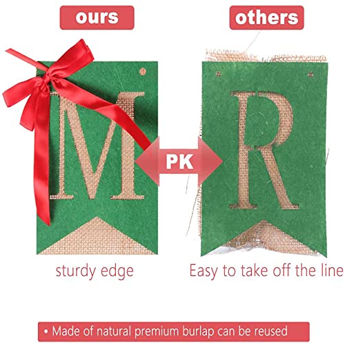 ZKC Merry Christmas Burlap Banner Home Garden-Xmas Bunting Decoration Indoor Outdoor Fireplace Wall Tree (Mix)