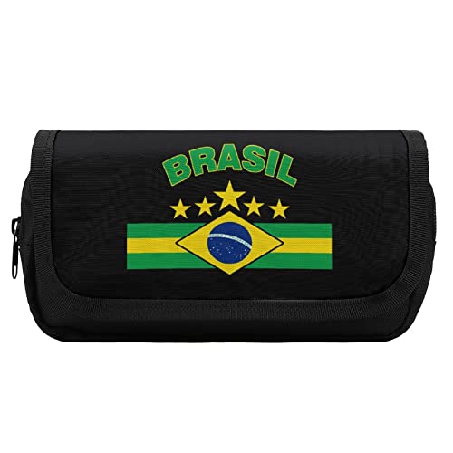 Brazil Flag Pencil Case with Two Large Compartments Pocket Big Capacity Storage Pouch Pencil Bag for School Teen Adult