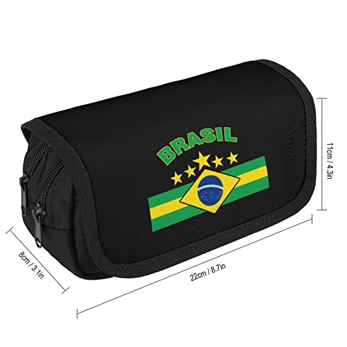 Brazil Flag Pencil Case with Two Large Compartments Pocket Big Capacity Storage Pouch Pencil Bag for School Teen Adult