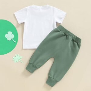 Toddler Baby St. Patrick's Day Outfits Boy Girl Short Sleeve Letter Print T Shirt Tops and Drawstring Pants Sets (Mr. Lucky Charm & White, 18-24 Months)