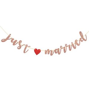 kakaswa just married banner, wedding party / birdal shower / engagement party decorations, hanging banner for wedding party, theme party supplies – rose gold