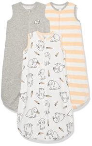 amazon essentials unisex babies’ microfleece sleep sack, pack of 3, grey, bunny, 6 months
