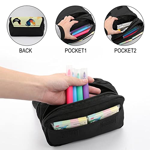 Rooster and Cock Pencil Case with Two Large Compartments Pocket Big Capacity Storage Pouch Pencil Bag for School Teen Adult